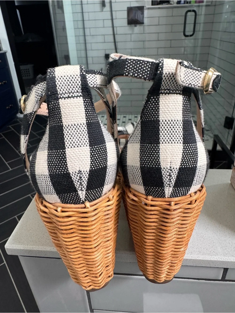 Kate Spade buffalo check wedge sandals Size 9